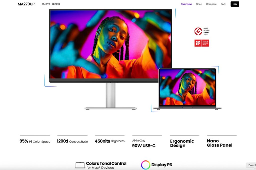 benq ma270up screenshot from benq website